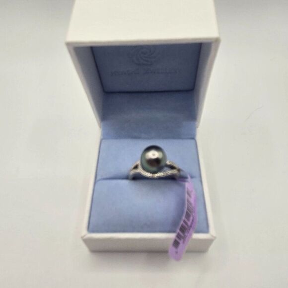 New Gray Tahitian Pearl Sterling Silver Rind Size 7 Diamond Accent 10mm - Picture 6 of 10